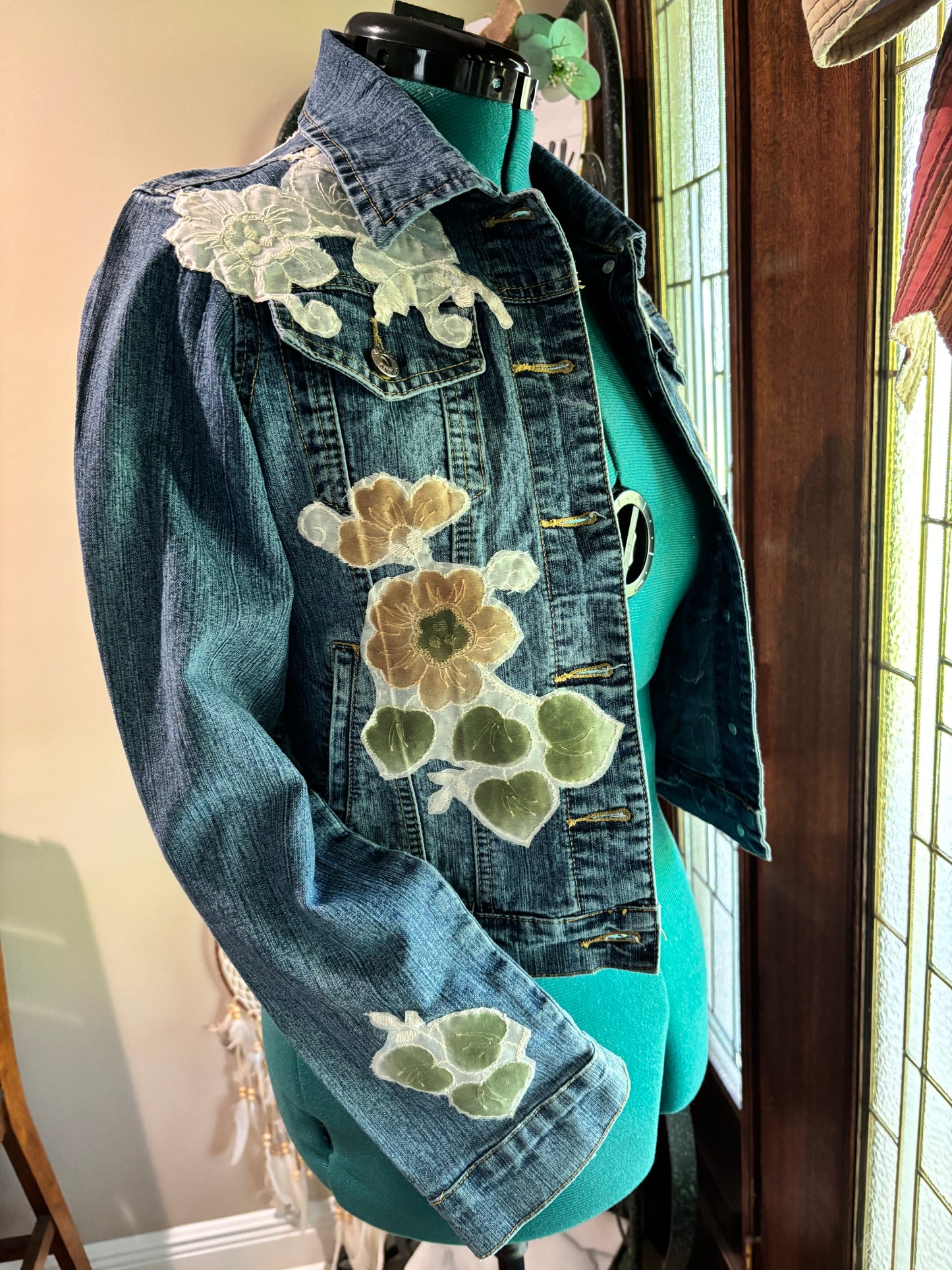 Hand appliquéd denim jacket