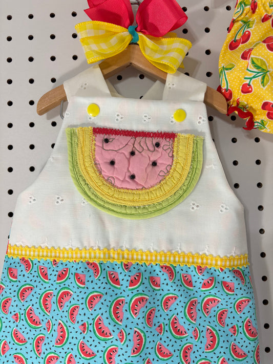 3 piece Quilted Watermelon infant dress and bloomers 0-3mos