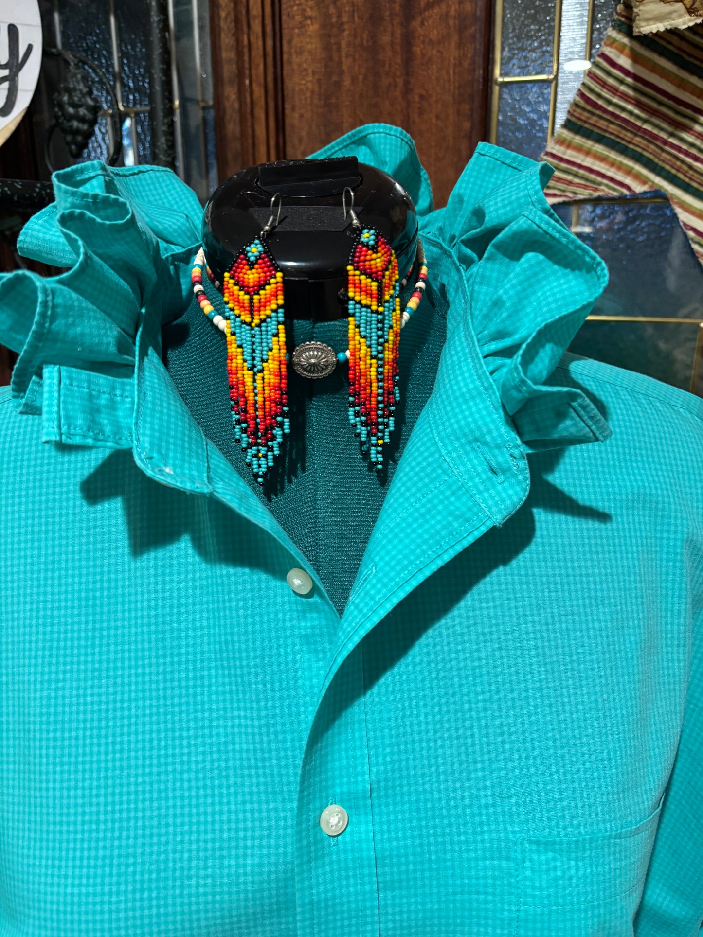 Ruffled IZOD turquoise oxford XL