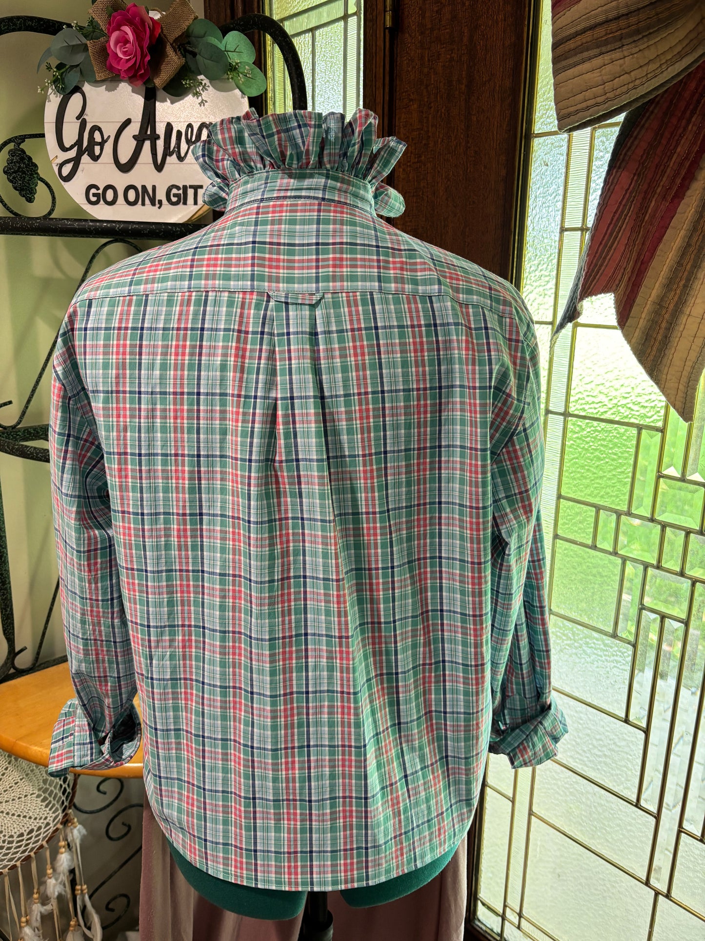 IOZD plaid ruffled collar Medium