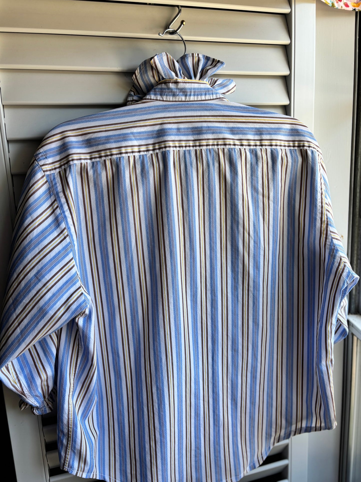Ruffled stripped oxford 3/4th sleeve