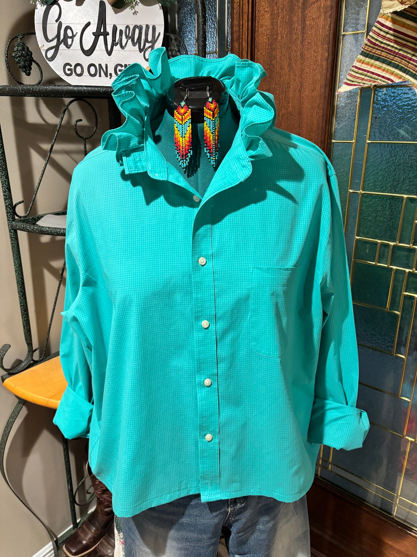 Ruffled IZOD turquoise oxford XL