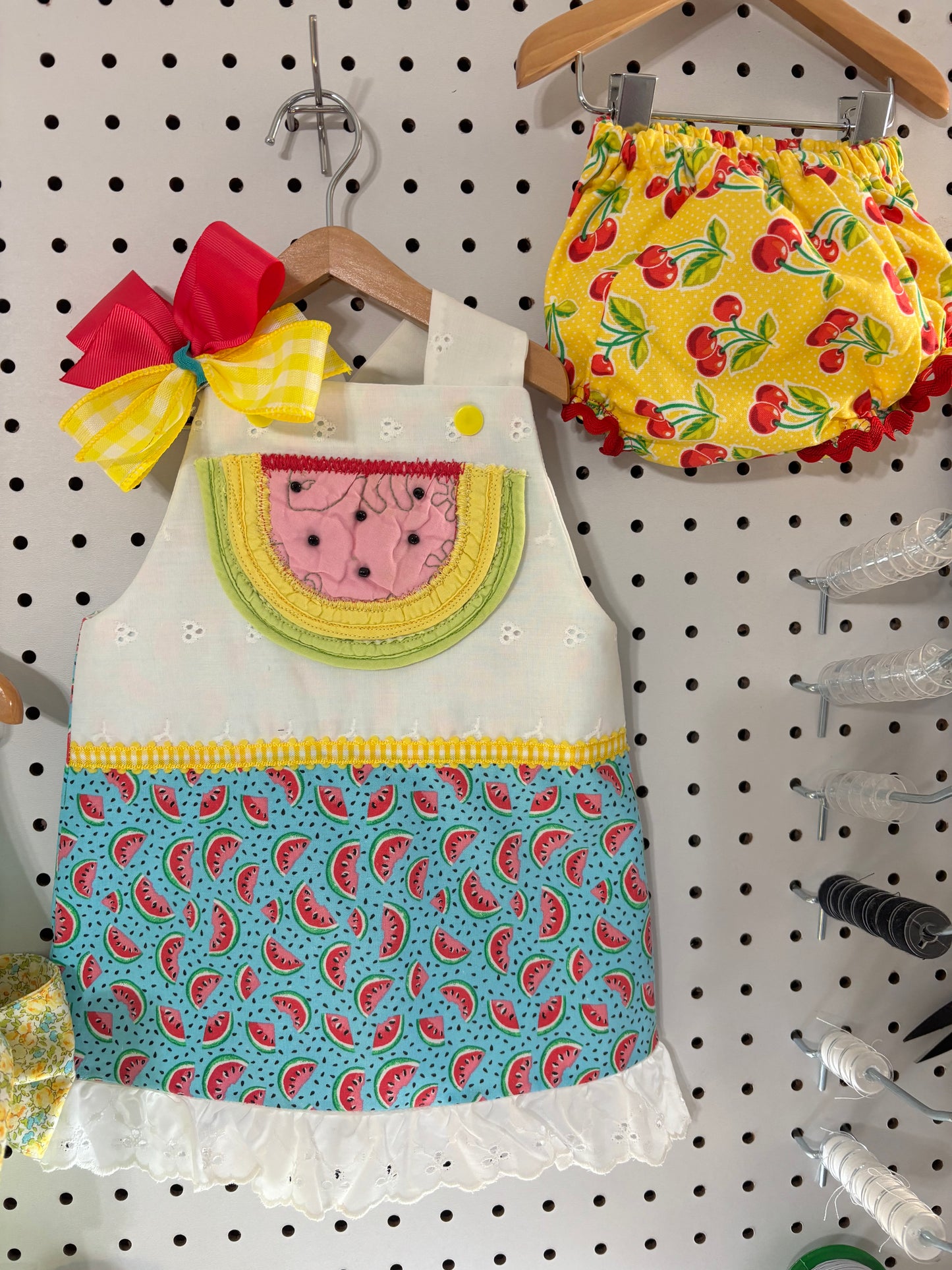 3 piece Quilted Watermelon infant dress and bloomers 0-3mos