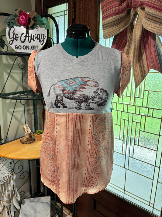 Buffalo up cycled tee small