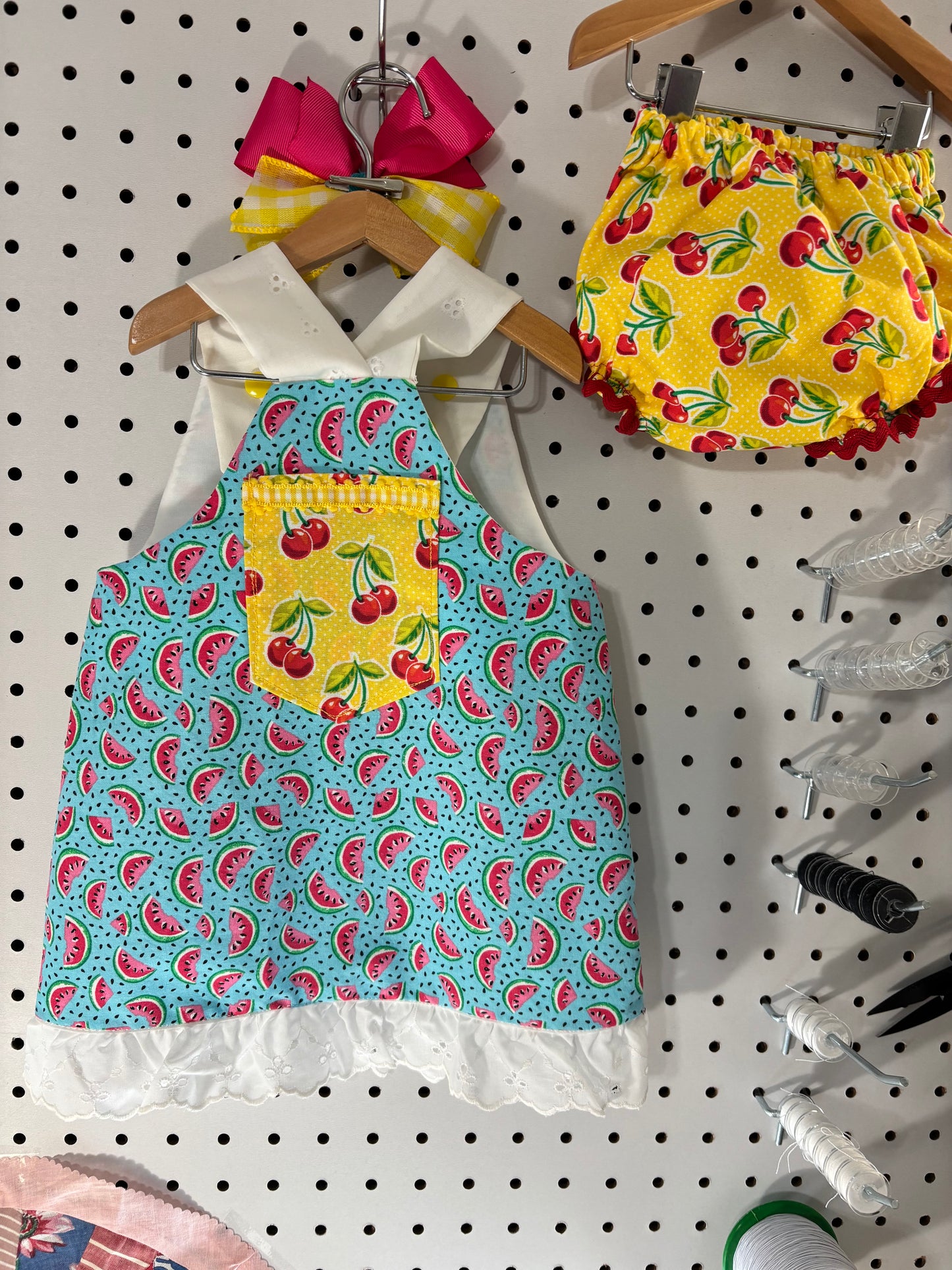 3 piece Quilted Watermelon infant dress and bloomers 0-3mos