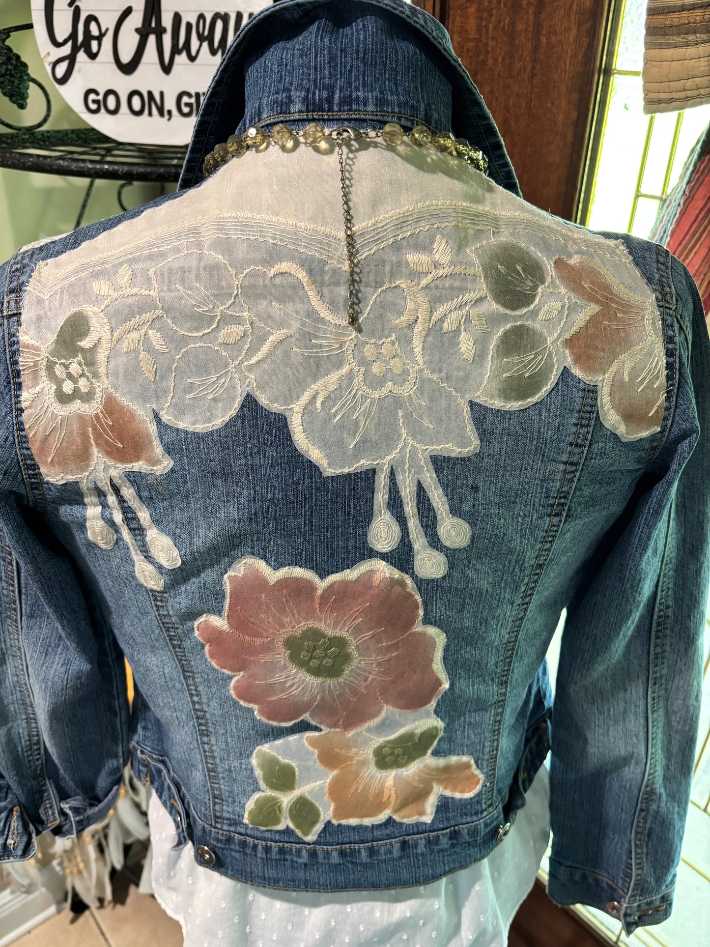 Hand appliquéd denim jacket
