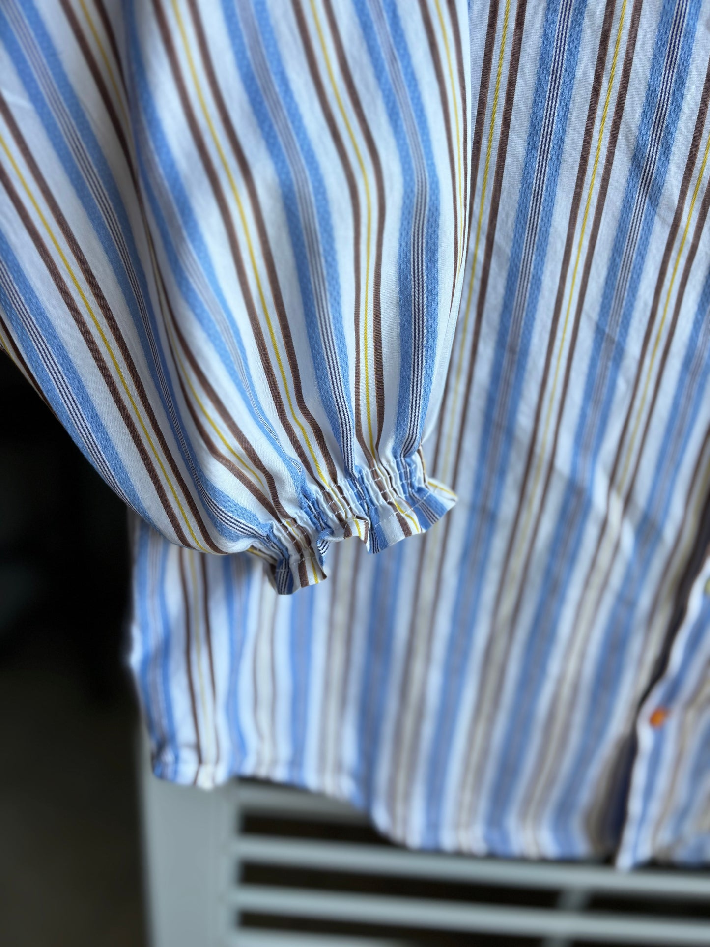 Ruffled stripped oxford 3/4th sleeve