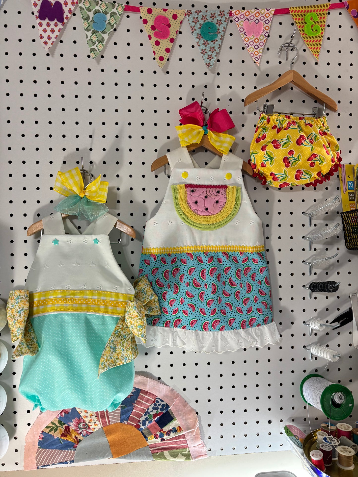 3 piece Quilted Watermelon infant dress and bloomers 0-3mos