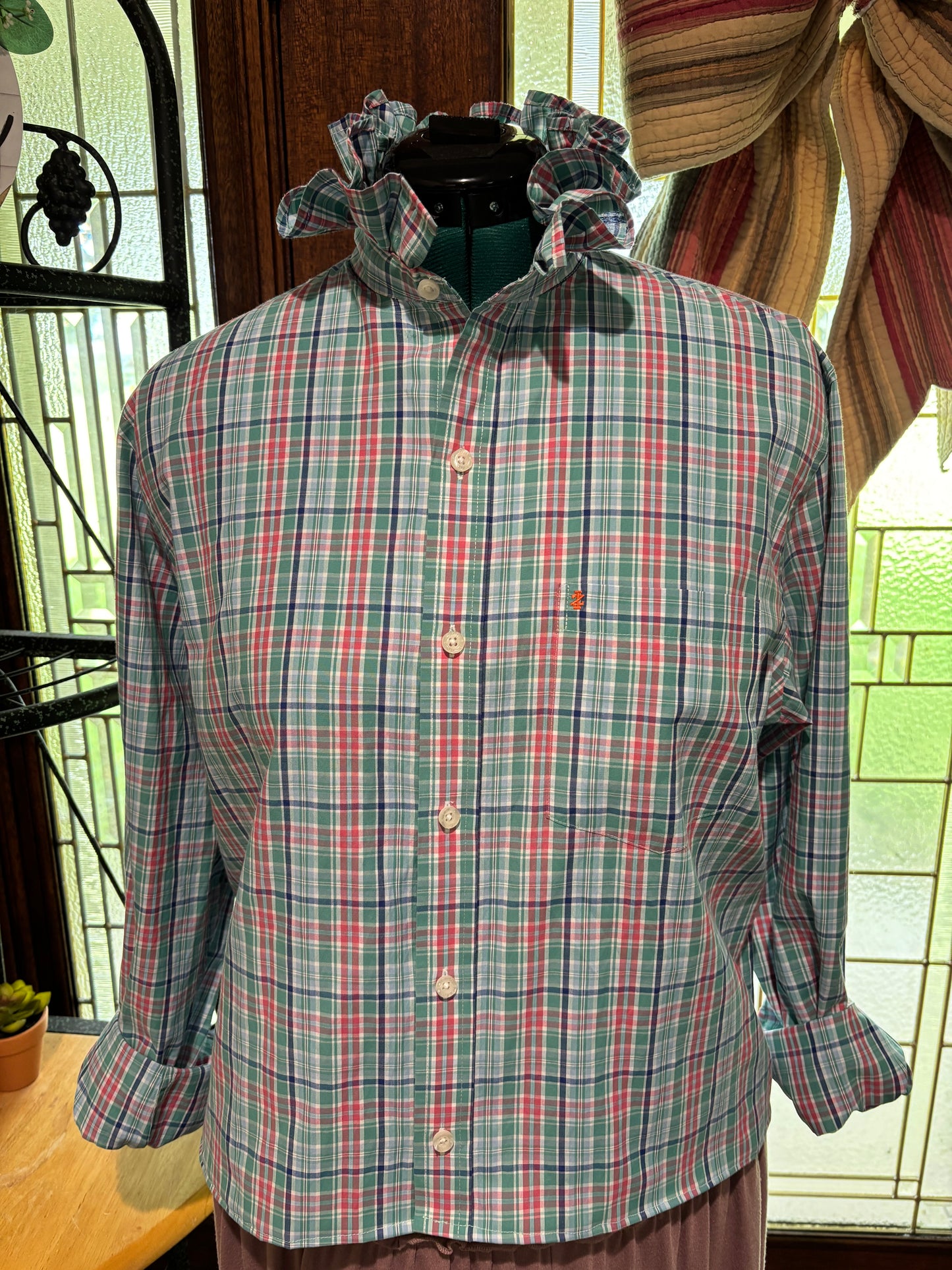 IOZD plaid ruffled collar Medium