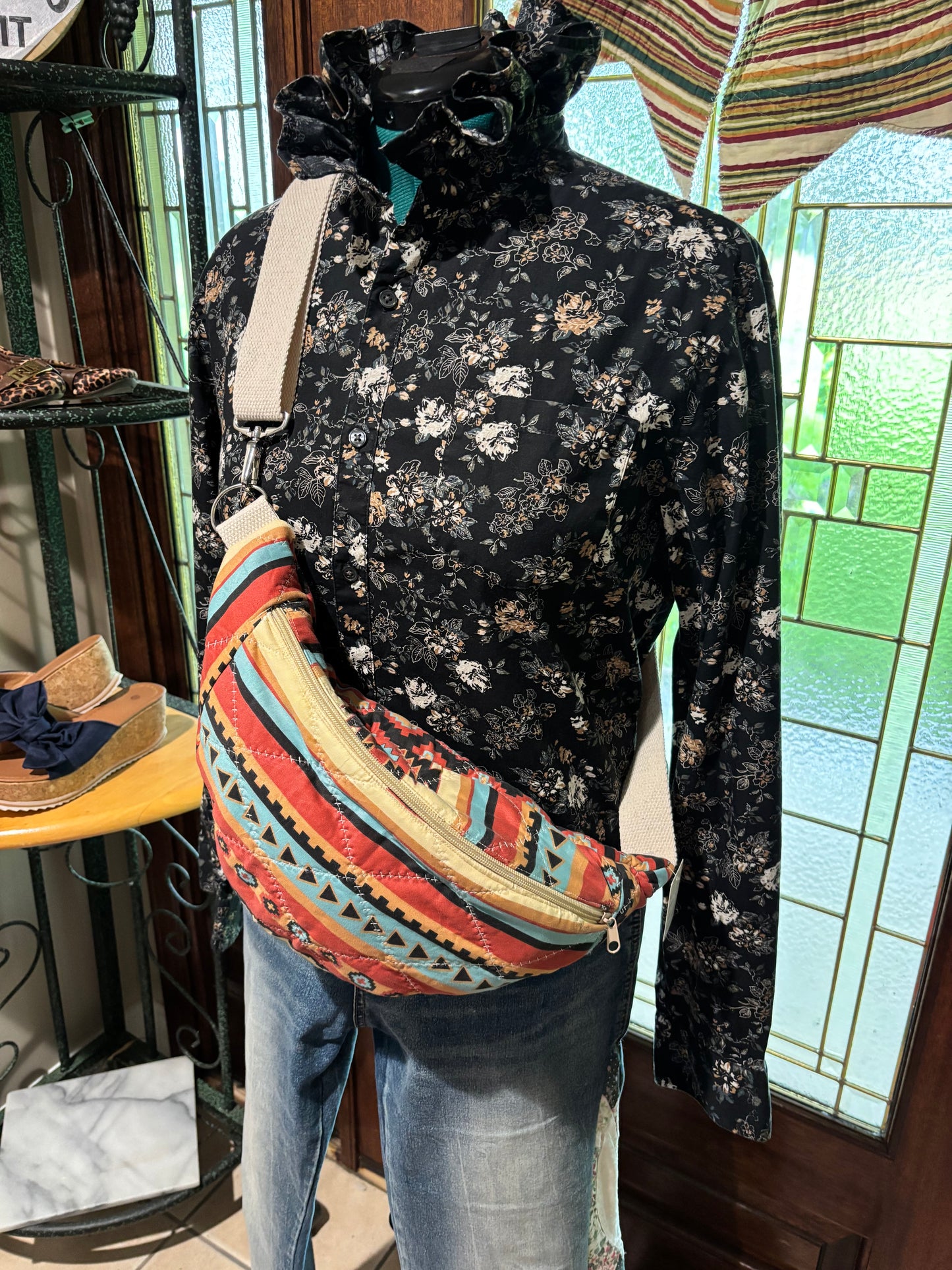 Quilted southwestern crossbody bag