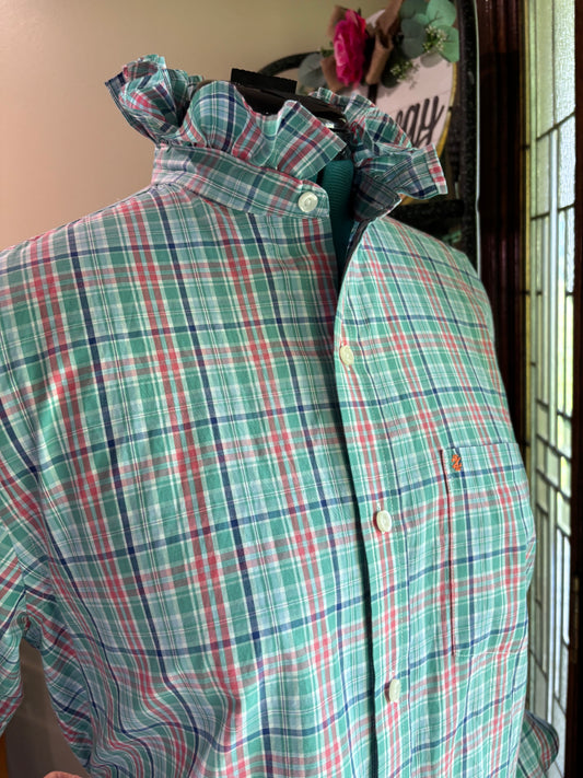 IOZD plaid ruffled collar Medium