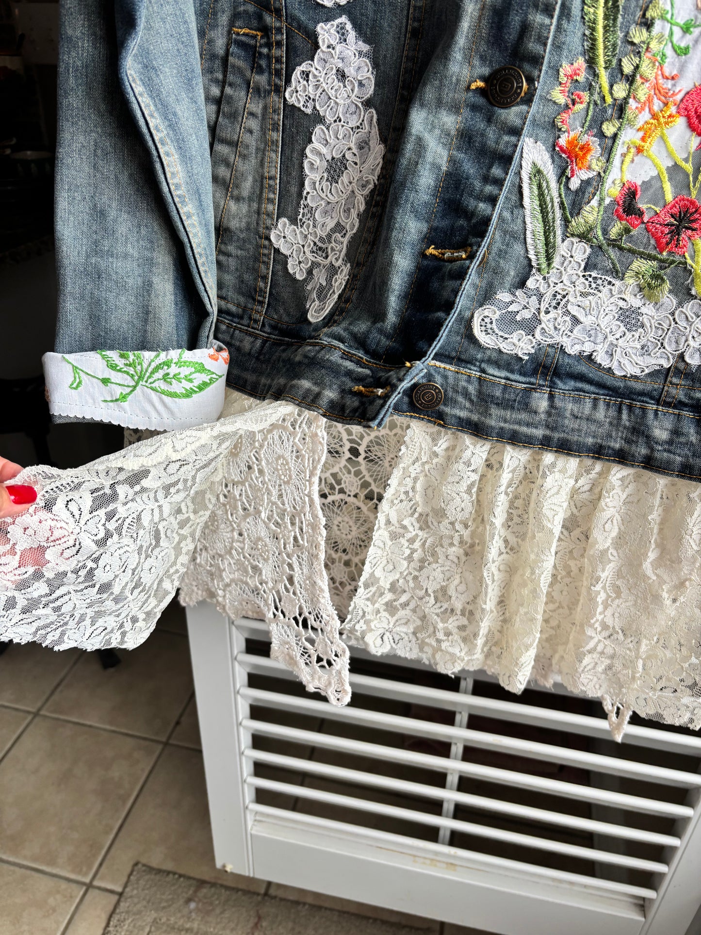 Denim lace window jacket