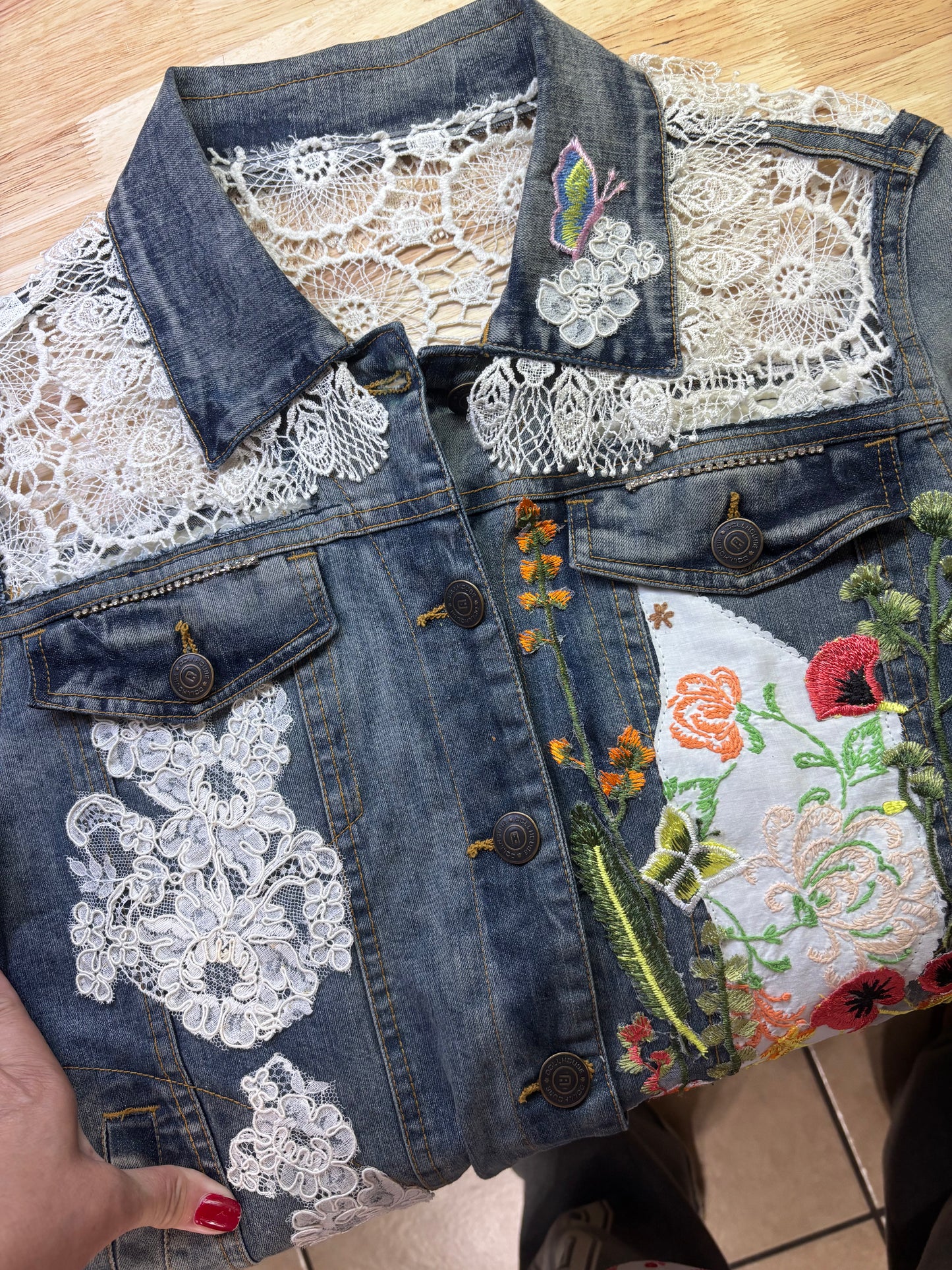 Denim lace window jacket