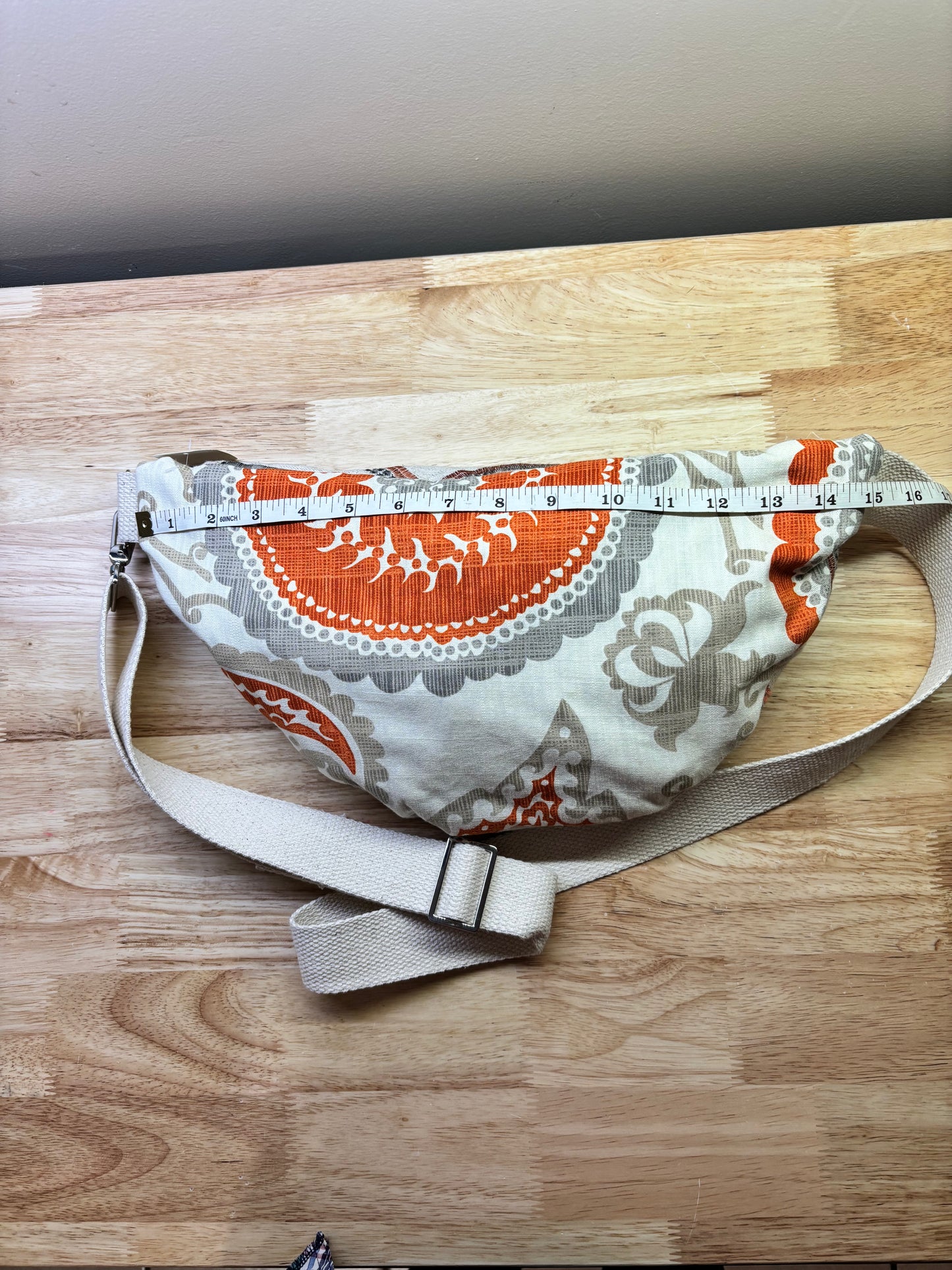 Coral embroidered cotton cross body bag