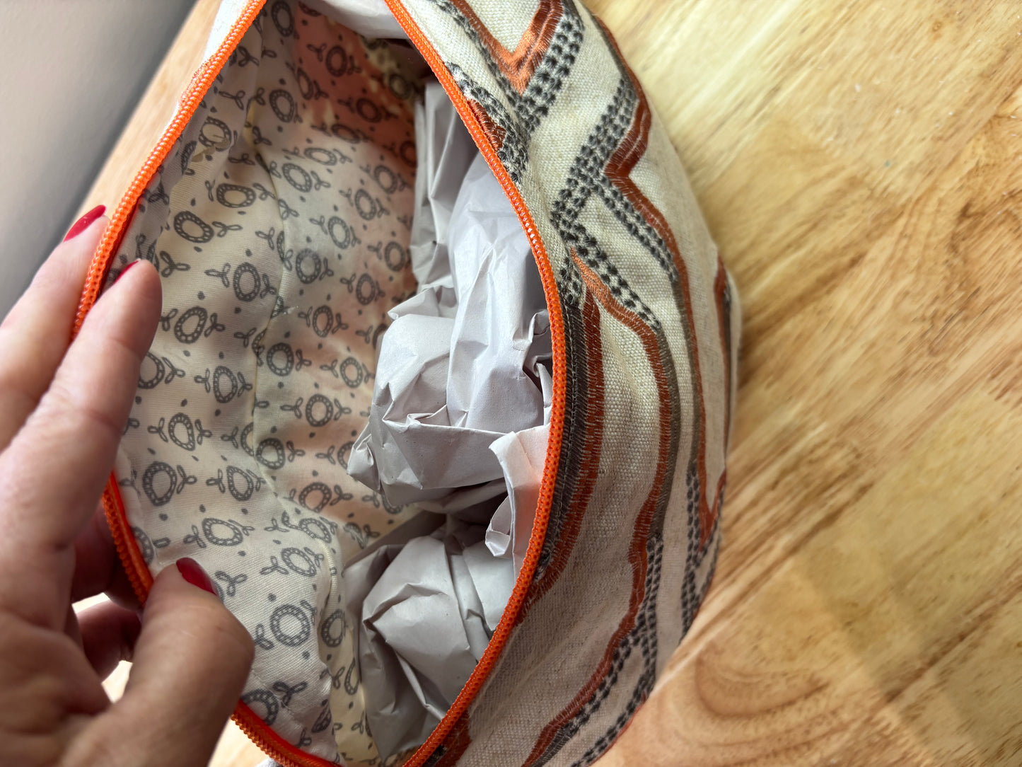 Coral embroidered cotton cross body bag