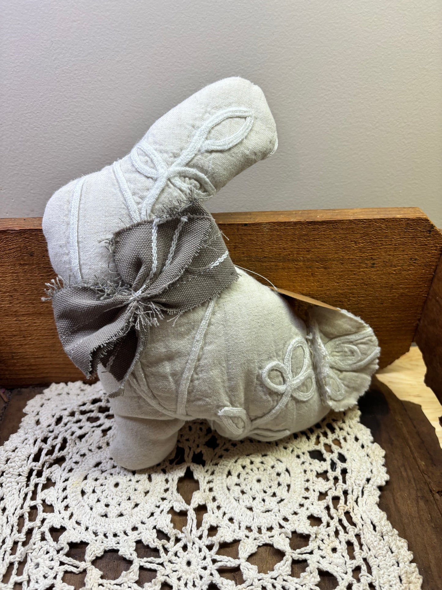 Vintage quilted rabbit with bow tie