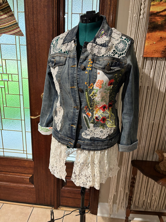 Denim lace window jacket