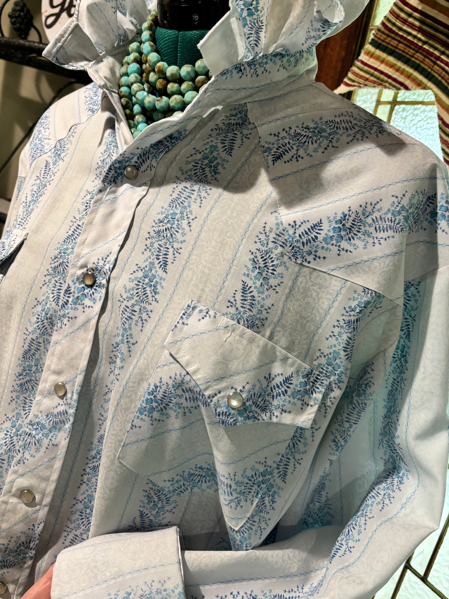 Ruffled vintage Pearl Snap blue XXL