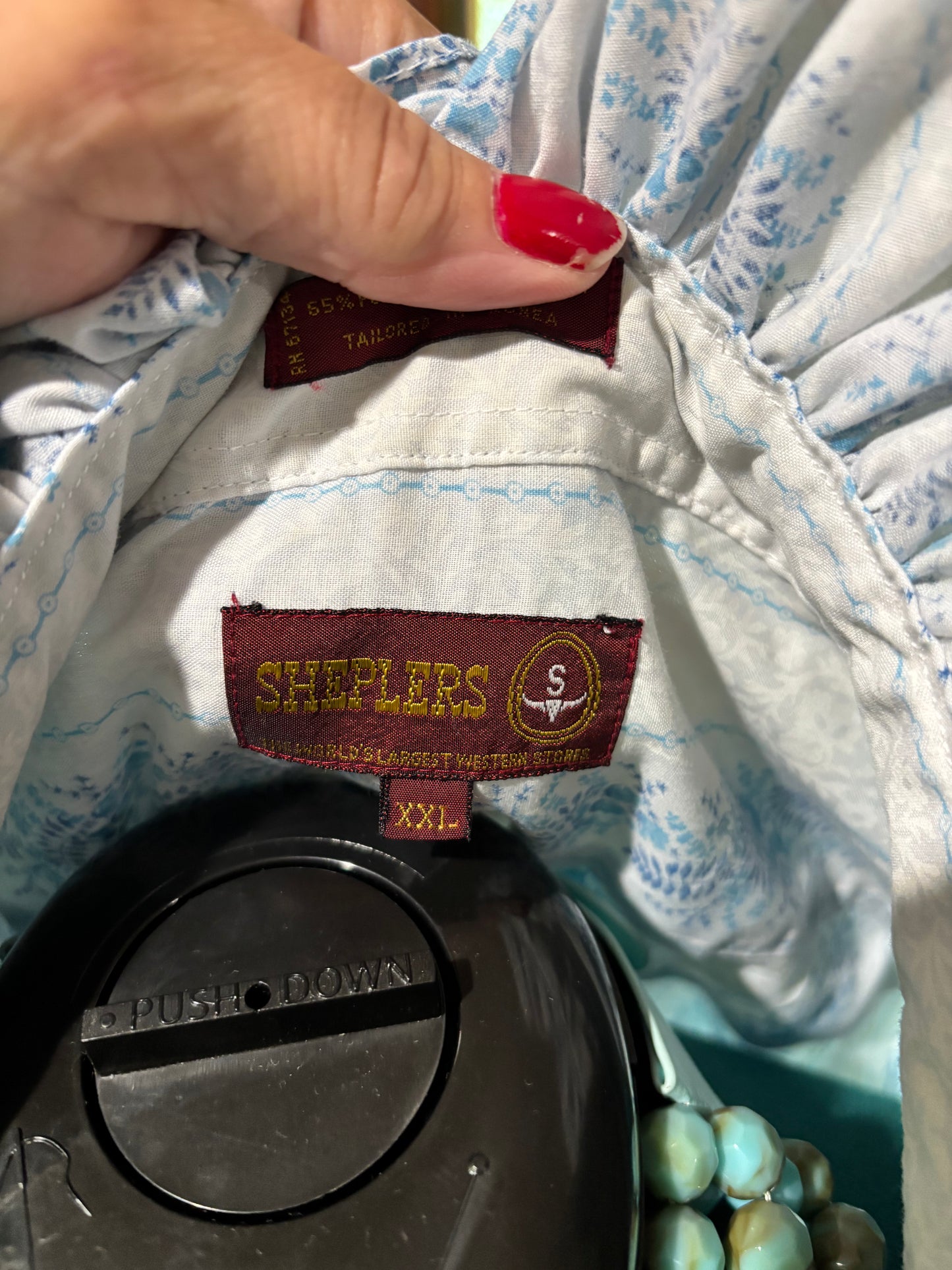 Ruffled vintage Pearl Snap blue XXL