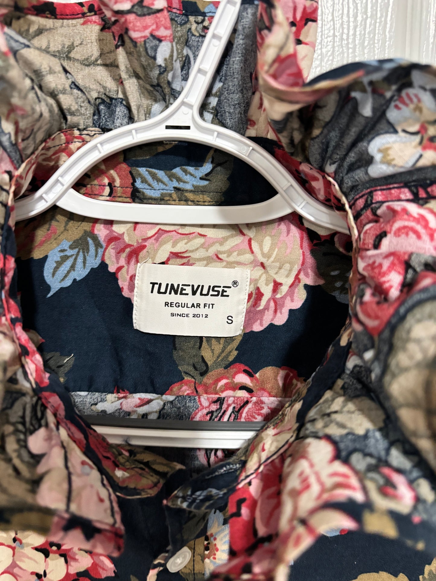 Navy floral ruffle oxford